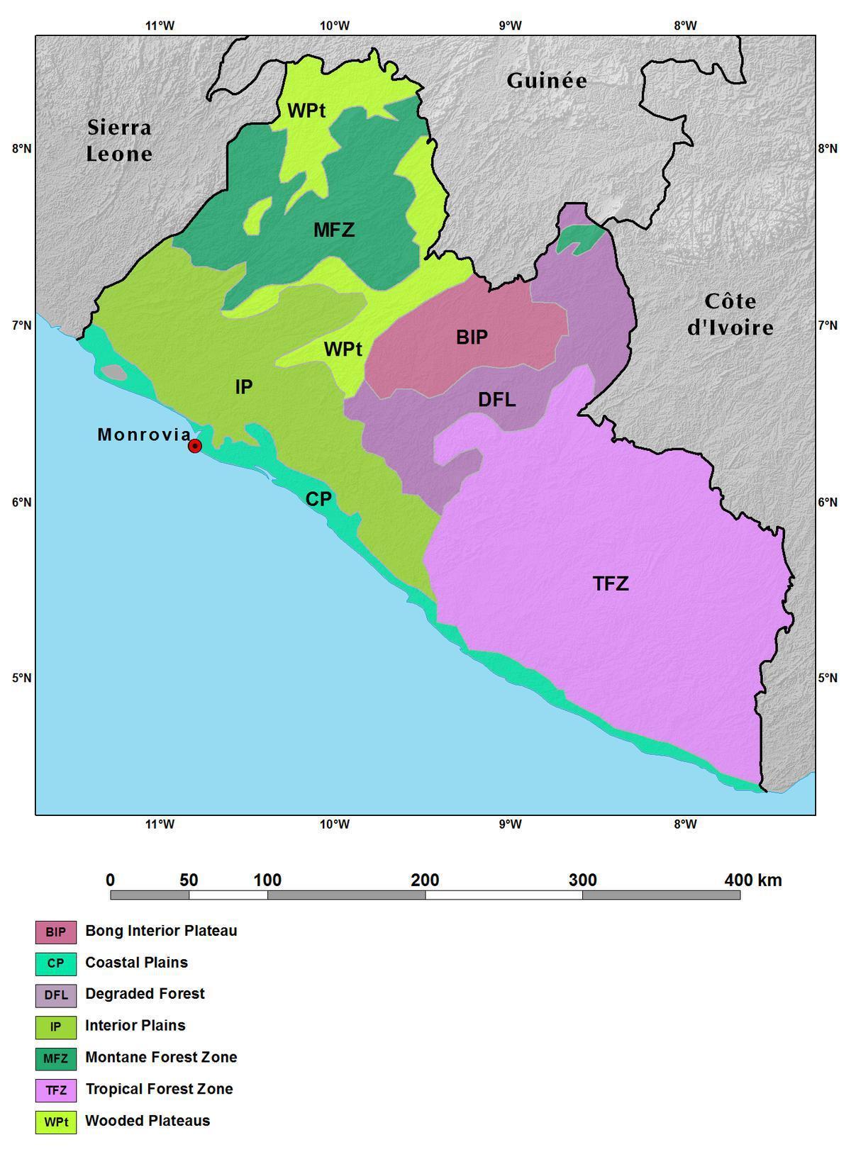 خريطة ليبيريا الجبال