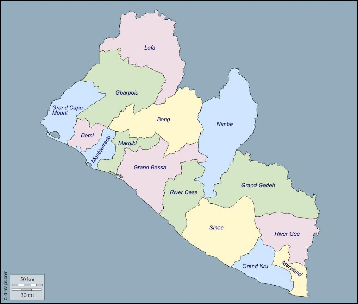 خريطة ليبيريا المقاطعات