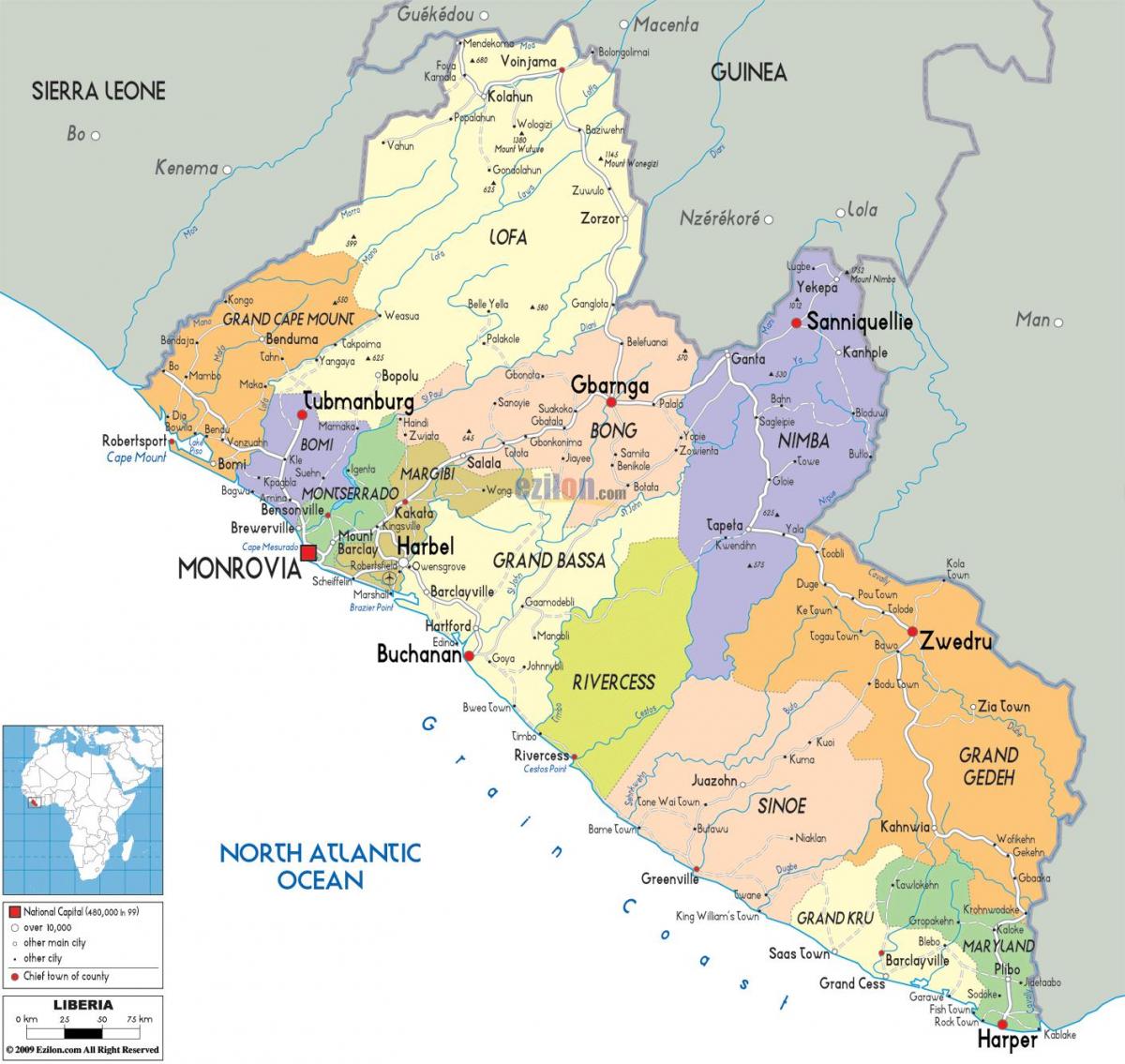خريطة ليبيريا البلد